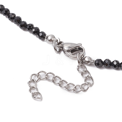 3mm Faceted Round Natural Black Spinel Beaded Necklaces NJEW-JN05127-1