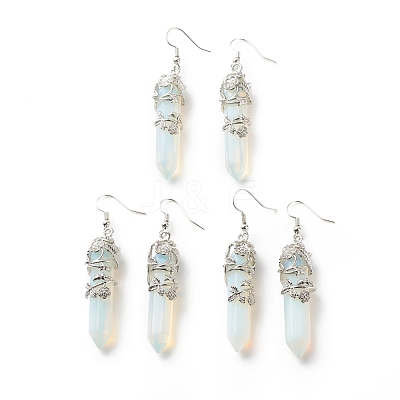 Opalite Bullet with Flower Dangle Earrings EJEW-G300-02P-04-1