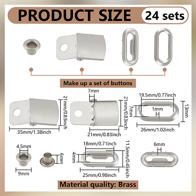 24Sets Brass Baseball Hat Cap Buckle Strap Clasp Clip Kit FIND-BC0014-12MP-1