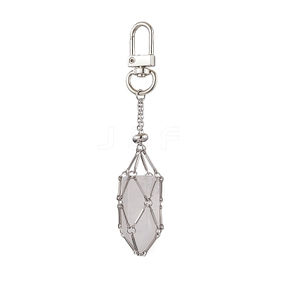 Stainless Steel Braided Chain Macrame Pouch Empty Stone Holder Pendant Decorations HJEW-JM02056-1
