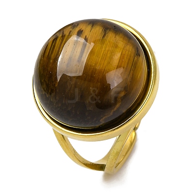 Round Natural Tiger Eye Finger Rings RJEW-Q822-54G-01-1