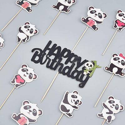 DIY Paper Panda Cake Insert Card Decoration Set AJEW-OC0002-75-1