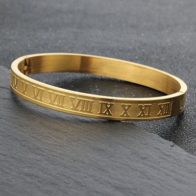 Roman Number Pattern 304 Stainless Steel Hinged Bangles for Couple FS-WG2D392-03-1