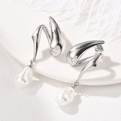304 Stainless Steel Shell Pearl Stud Earrings for Women EJEW-U051-07P-1