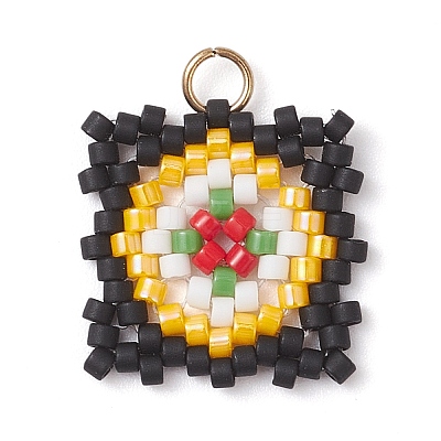 Handmade Glass Seed Beaded  Window Lattice Pattern Shape Pendants PALLOY-MZ00929-04-1