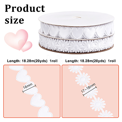 2 Rolls 2 Styles Heart & Flower Polyester Lace Ribbon OCOR-PH0004-66A-1