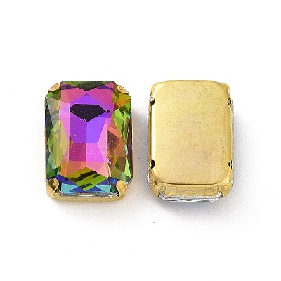 Rectangle Octagon Shape Sew on Glass Rhinestone DIY-E062-01G-03-1