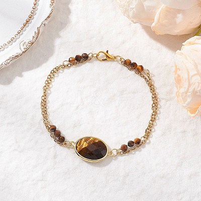 Natural Tiger Eye & Non-magnetic Synthetic Hematite Beads Multi-strand Bracelets BJEW-JB12122-02-1