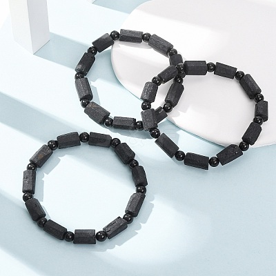 Natural Tourmaline Beads Stretch Bracelets for Women Men BJEW-C154-01-1
