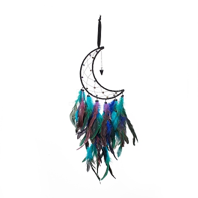 Iron Wire Woven Web/Net with Feather Pendant Decorations AJEW-B017-32-1