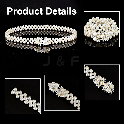 5Pcs 5 Style Acrylic Pearl Braided Stretch Chain Belt with Alloy Clasp AJEW-GA0004-49-1