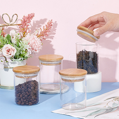 Glass Storage Jar with Suction Bamboo Lid CON-WH0089-45-1