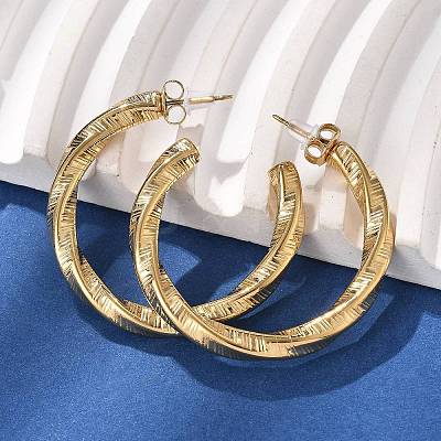 304 Stainless Steel Twist C-Shaped Stud Earrings EJEW-V016-09G-02-1