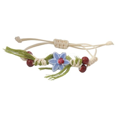 Adjustable Handmade Porcelain Flower Polyester Cord Braided Bead Bracelets for Women WG32CA4-02-1