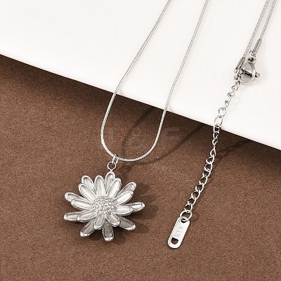 304 Stainless Steel Flower Pendant Round Snake Chain Necklaces for Women NJEW-G188-02P-1