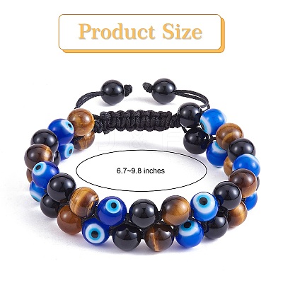 Natural Obsidian & Tiger Eye & Evil Eye Lampwork Braided Bead Bracelet BJEW-SW00001-20-1
