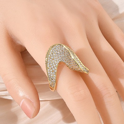 Brass Micro Pave Clear Cubic Zirconia Cuff Open Rings for Women RJEW-L343-15G-1