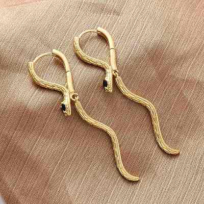 Snake Brass Hoop Earrings EJEW-R025-27G-1