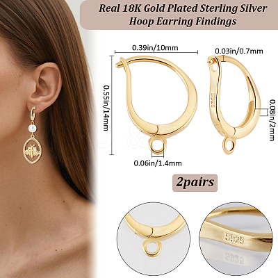 2 Pairs 925 Sterling Silver Hoop Earring Findings STER-BBC0007-75-1