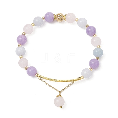 Natural Aquamarine & Rose Quartz & Amethyst Round Beaded Bracelets BJEW-JB11925-03-1