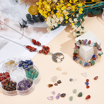 7 Styles Natural Amethyst & Gold Rutilated Quartz & Tiger Eye & Red Jasper & Lapis Lazuli & Green Aventurine & Quartz Crystal Chip Beads Sets G-PA0001-96-1