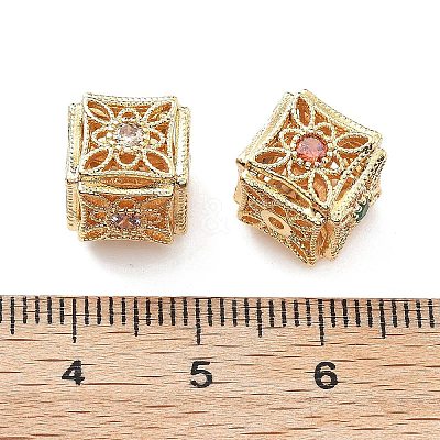 Brass Micro Pave Cubic Zirconia Beads KK-G523-12G-1