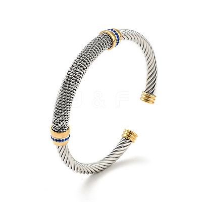304 Stainless Steel Twist Rope Shape Open Cuff Bangle with Rhinestone for Women BJEW-D449-01GP-04-1