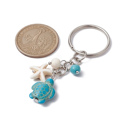 Turtle & Starfish Synthetic Turquoise Pendant Keychains KEYC-JKC00628-01-1