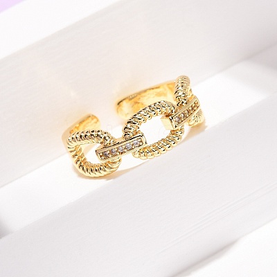 Brass Micro Pave Cubic Zirconia Cuff Open Rings RJEW-F204-01G-1