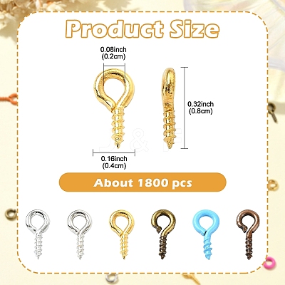 1800Pcs 6 Colors Iron Screw Eye Pin Peg Bails IFIN-YW0003-66-1