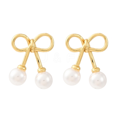 Cherry Brass ABS Plastic Pearl Stud Earrings EJEW-U062-03G-01-1