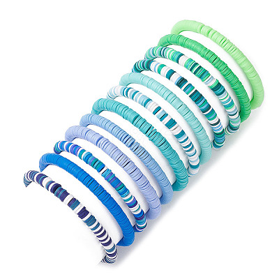 12Pcs 12 Color Polymer Clay Heishi Surfer Stretch Bracelets Set BJEW-JB09731-1