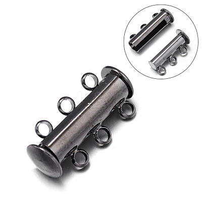 3-Strands 6-Holes Tube Brass Magnetic Slide Lock Clasps X-KK-D473-B-NF-1