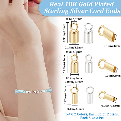 12Pcs 6 Style 925 Sterling Silver Cord Ends STER-BBC0001-77-1