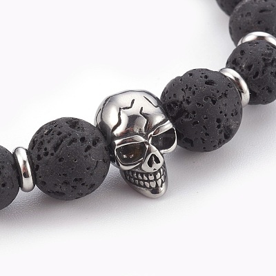Natural Lava Rock Beads Stretch Bracelets BJEW-JB03959-02-1