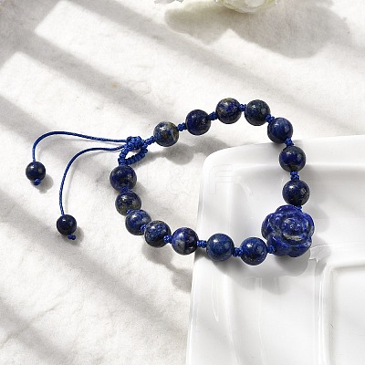 Adjustable Natural Lapis Lazuli Beads Braided Bead Bracelets for Women BJEW-L713-A04-1