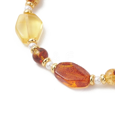 Gradient Color Natural Amber & Shell Pearl Beaded Bracelets for Women BJEW-JB13553-1