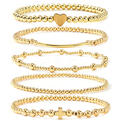 Brass and Stainless Beaded Stretch Bracelet Sets VB9693-6-1