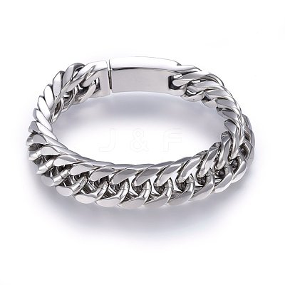 Tarnish Resistant 304 Stainless Steel Curb Chains Bracelets BJEW-E346-10P-1