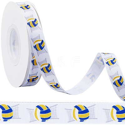 25 Yards Sport Ball Theme Printed Polyester Grosgrain Ribbon OCOR-WH20002-03B-03-1