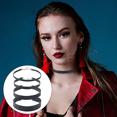 4Pcs 4 Styles Flat PU Leather Cord Gothic Choker Necklaces with Platinum Iron End Chains NJEW-CL0001-14-1