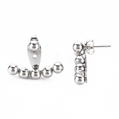 Non-Tarnish 304 Stainless Steel Beaded Horizontal Bar Stud Earrings EJEW-N016-016P-1