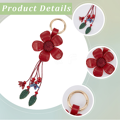 Leather and Alloy Keychain HJEW-WH20022-04B-11-1