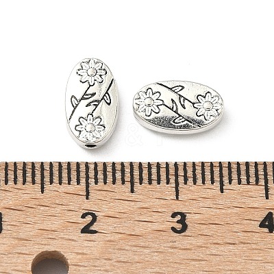 Oval with Flower Tibetan Style Alloy Beads TIBEB-1199-AS-LF-1