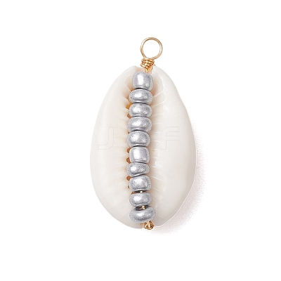 6Pcs 6 Styles Natural Cowrie Shell & Glass Seed Beads Pendants PALLOY-JF02759-06-1