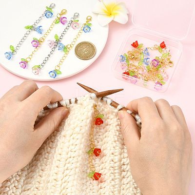 10Pcs 5 Colors Flower Acrylic Pendant Decorations HJEW-FS00087-1