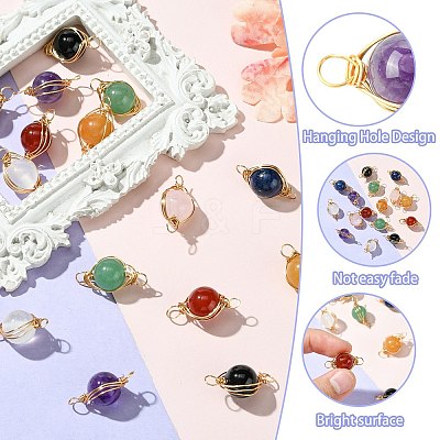16Pcs 8 Style Natural Gemstone Connector Charms PALLOY-CJ00053-1