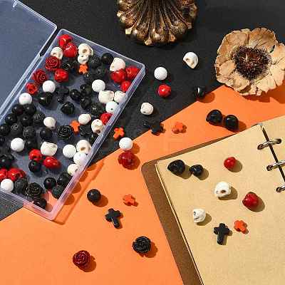 100Pcs 13 Styles Halloween Synthetic Turquoise and Synthetic Coral Beads Set G-FS0005-92-1