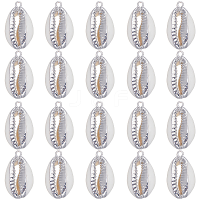 20Pcs Electroplated Natural Cowrie Shell Pendants SHEL-SC0001-30-1