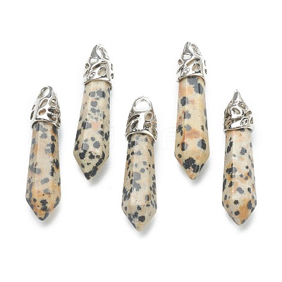 Bullet Natural Dalmatian Jasper Pointed Pendants G-E332-C34-1